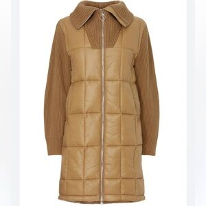 Varley Mayten Long Quilted Puffer Jacket Tan Medium